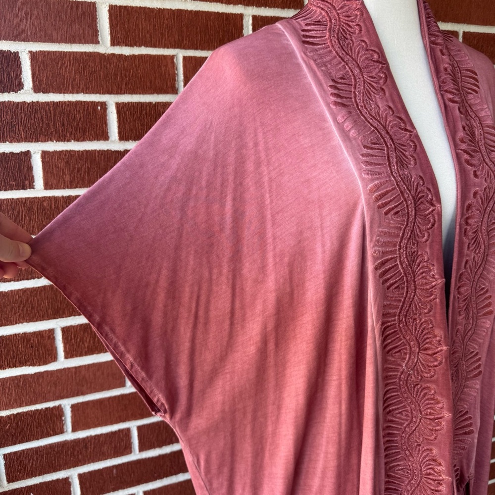 POL Embroidered Lace Duster Cardigan Medium Mauve Pink Short Sleeve VGUC Boho - Picture 4 of 15